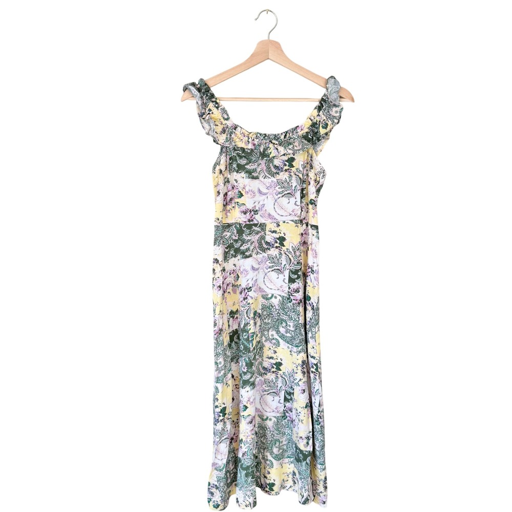 NWT Loft Patchwork Paisley Floral Ruffle Midi Dress 0P
